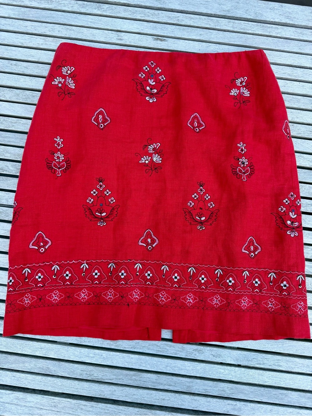 100% linen Red Embroidered Women's Skirt